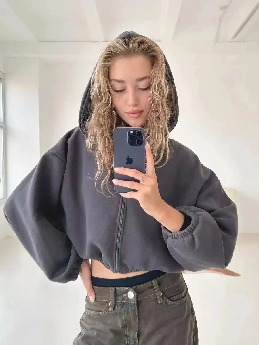 Cropped Full Zip Up Hoodie — vista laterale