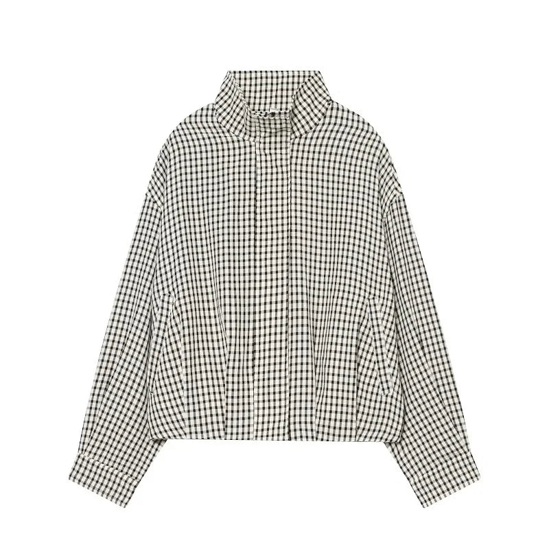 Cropped Plaid Womens Jacket Coat — vista frontale