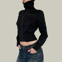 Cropped Zip Up Slim Turtleneck Bomber Jacket — dettaglio della stampa