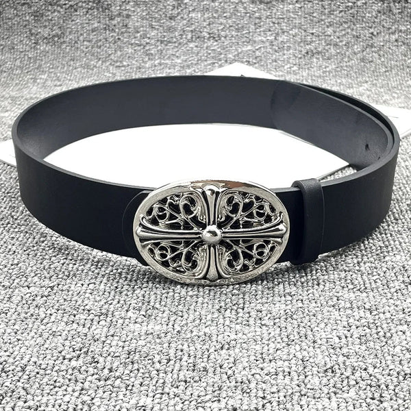Cross Buckle Leather Belt — vista frontale