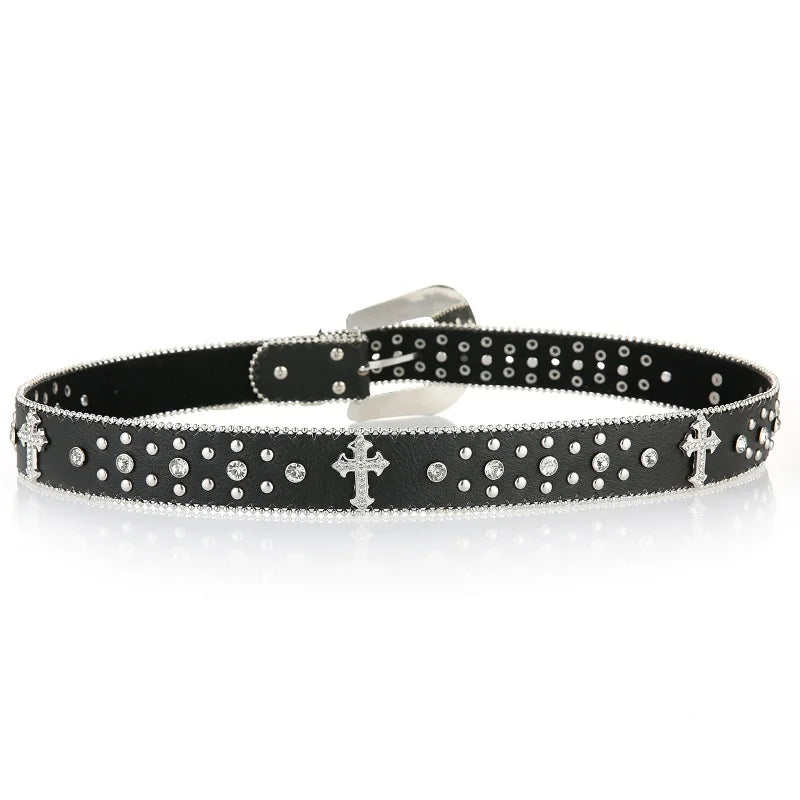 Cross Studded And Gems Rhinestone Big Buckle Belt — dettaglio