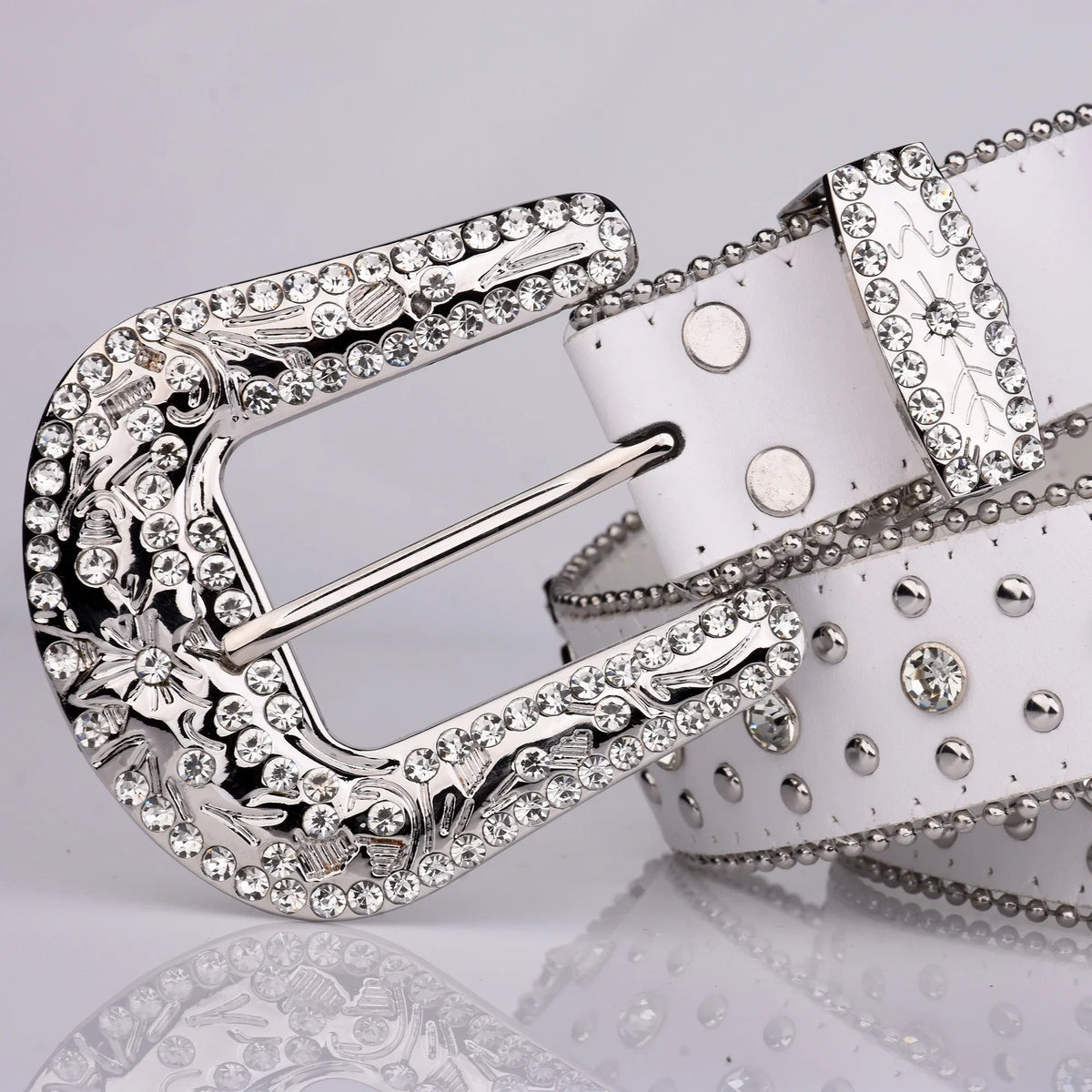 Cross Studded And Gems Rhinestone Big Buckle Belt — in alternativa