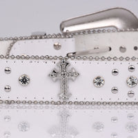 Cross Studded And Gems Rhinestone Big Buckle Belt — vista laterale