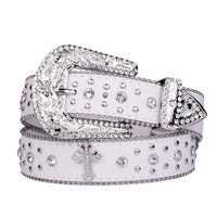 Cross Studded And Gems Rhinestone Big Buckle Belt — vista frontale