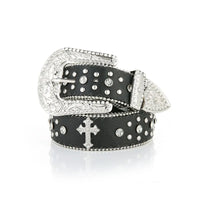 Cross Studded And Gems Rhinestone Big Buckle Belt — vista posteriore