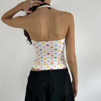 Cute Girl Polka Dot Print Halter Vest Crop Top — dettaglio