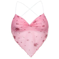 Cute Pink Mesh Halter Top — vista frontale