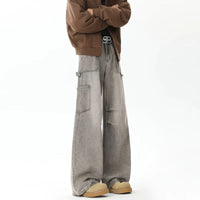 Cyber Distressed Grey Pleated Baggy Boot Cut Cargo Jeans — in alternativa
