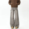 Y2K Cyber Distressed Grey Pleated Baggy Boot Cut Cargo Jeans