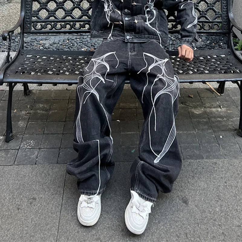 Cyber Embroidery Stacked Baggy Jeans — in alternativa