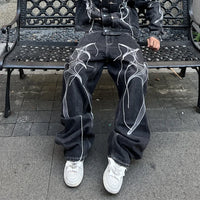 Cyber Embroidery Stacked Baggy Jeans — in alternativa