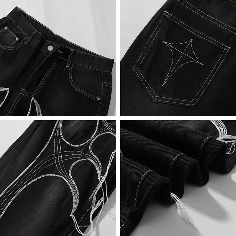 Cyber Embroidery Stacked Baggy Jeans — vista laterale