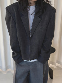Dark Grey Shoulder Padded Cropped Blazer — vista frontale