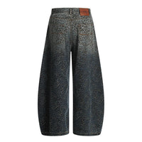 Dark Leopard Print Baggy Denim Curved Barrel Jeans — dettaglio