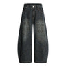 Y2K Dark Leopard Print Baggy Denim Curved Barrel Jeans