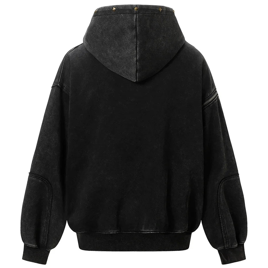 Diamond Rivet Patchwork Full Zip Up Hoodie — dettaglio della stampa