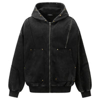 Diamond Rivet Patchwork Full Zip Up Hoodie — vista posteriore