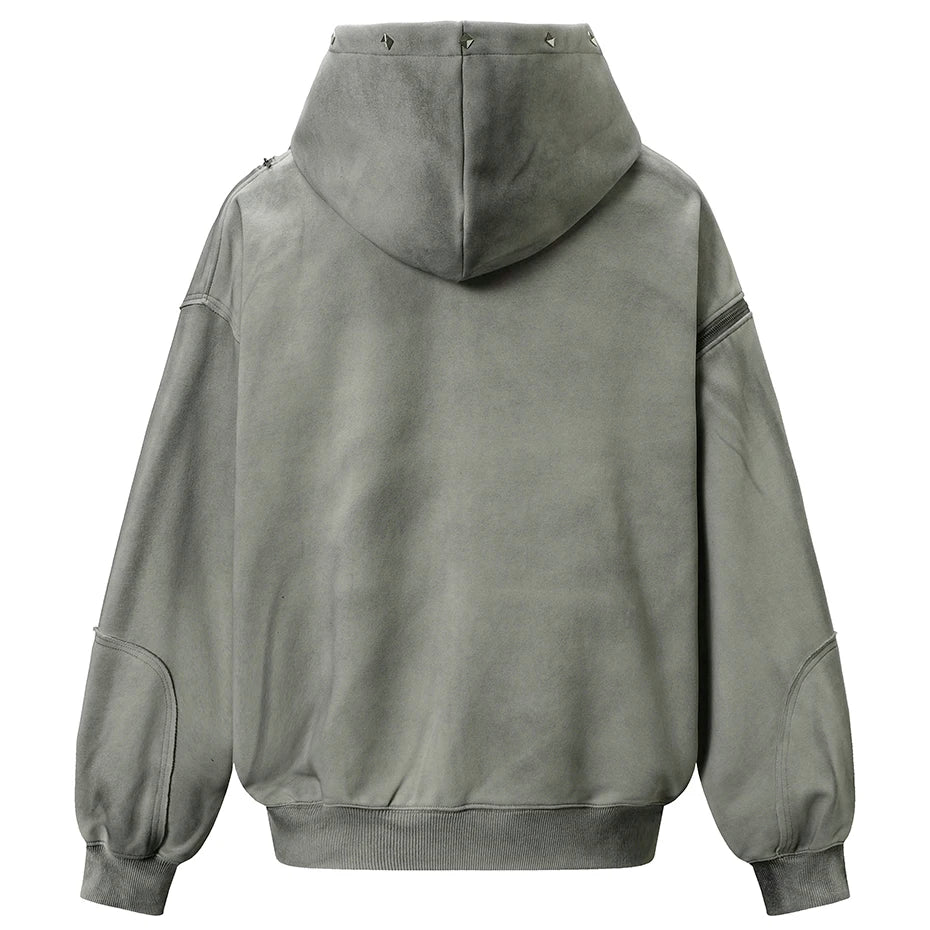 Diamond Rivet Patchwork Full Zip Up Hoodie — dettaglio
