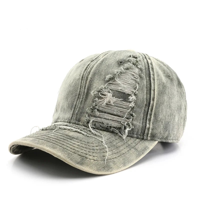 Distressed Baseball Cap — dettaglio del tessuto