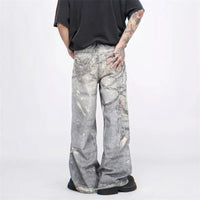 Distressed Printed Baggy Boot Cut Jeans — dettaglio