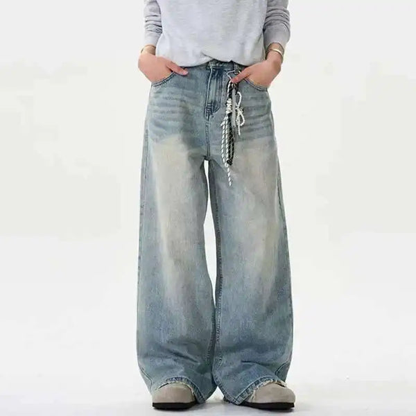 Distressed Wide Leg Baggy Jeans — vista frontale