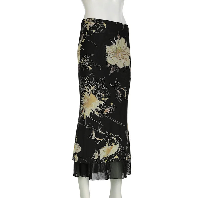 Double Layer Mesh A line Midi Skirt — vista laterale