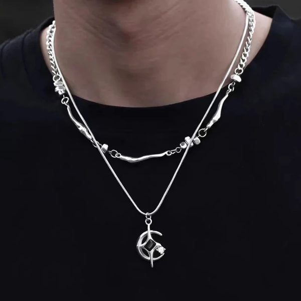 Double Layer Moon And Star Black Pearl Necklace — vista frontale