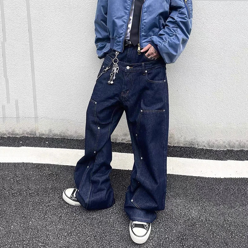 Double Waistband Rivet Straight Leg Jeans — dettaglio della stampa