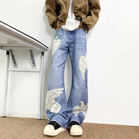 "Dove Of Peace" Embroidered Baggy Denim Jeans — vista posteriore