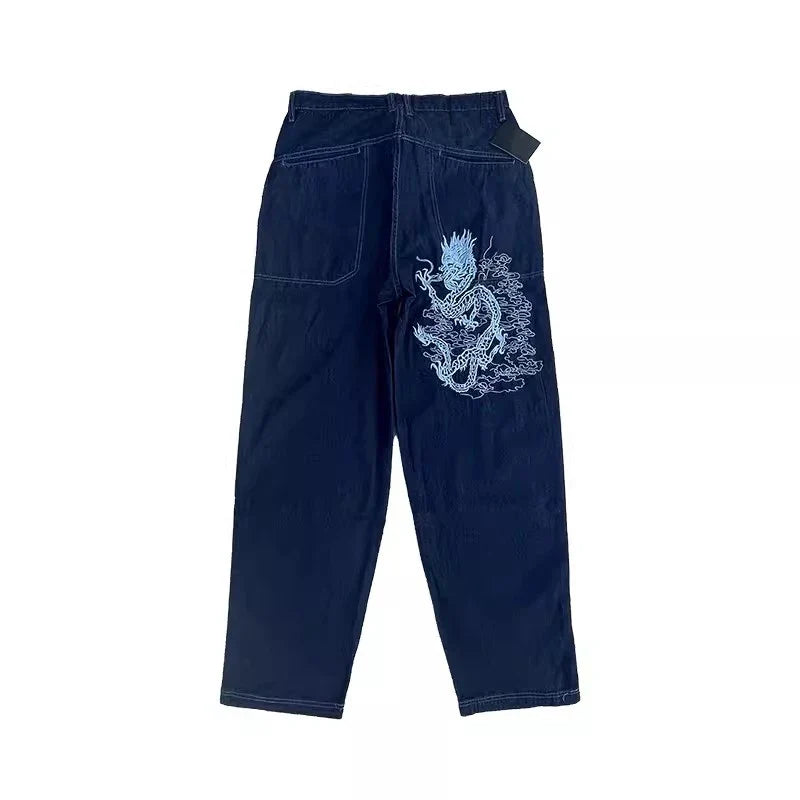 Dragon Embroidery Baggy Skater Jeans — vista frontale
