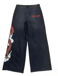 Dragon Graphic Baggy Embroidered Jeans — vista frontale