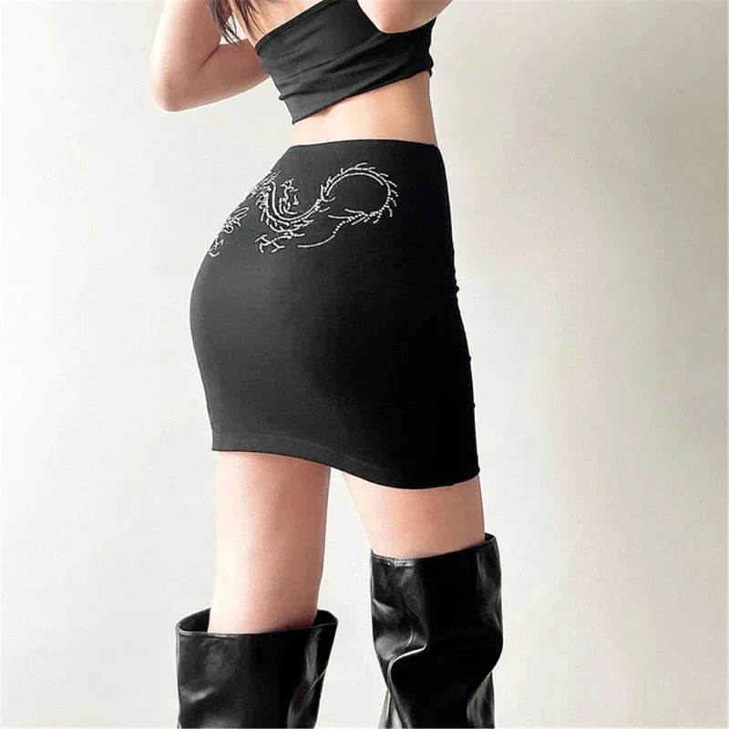Dragon Rhinestone Dragon Black Mini Skirt — dettaglio