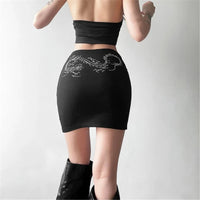 Dragon Rhinestone Dragon Black Mini Skirt — dettaglio della stampa