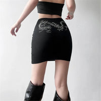 Dragon Rhinestone Dragon Black Mini Skirt — vista laterale