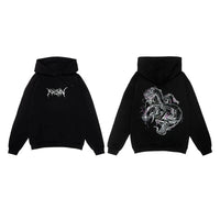 Dragon Serpent Print Black Hoodie — vista frontale