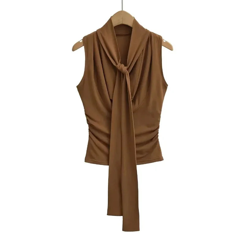 Draped Cowl Tank Top With Scarf — vista posteriore