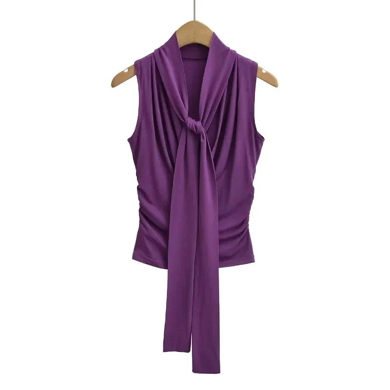 Draped Cowl Tank Top With Scarf — dettaglio