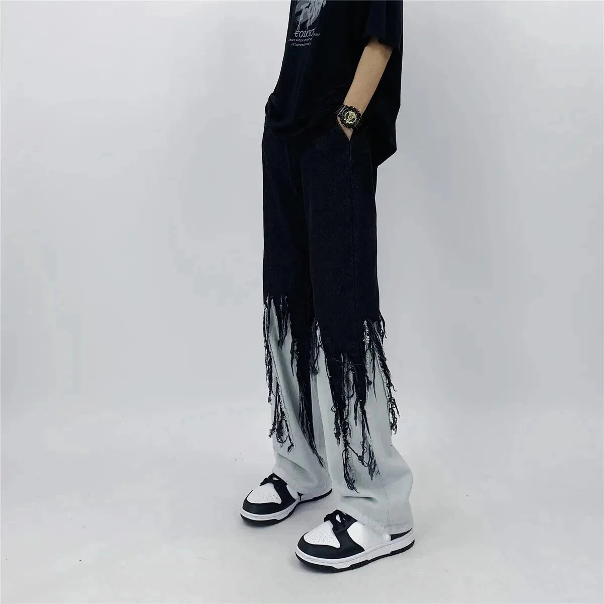 Dripped Tassel Patchwork Jeans — dettaglio