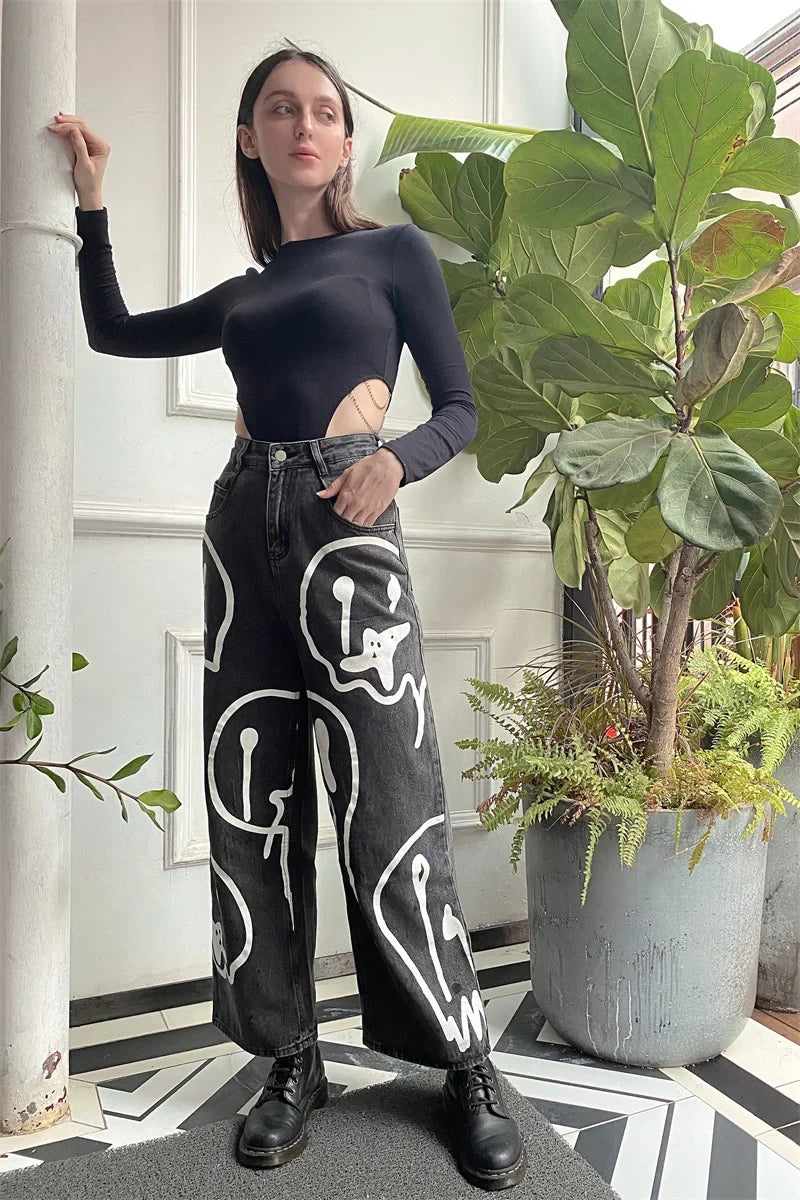 "Dripping Smiles" High Waist Jeans — dettaglio della stampa