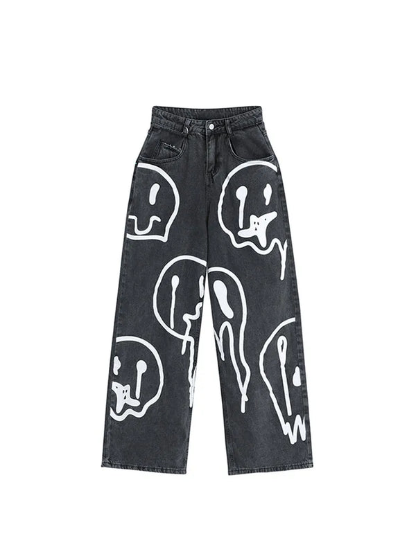 "Dripping Smiles" High Waist Jeans — vista frontale