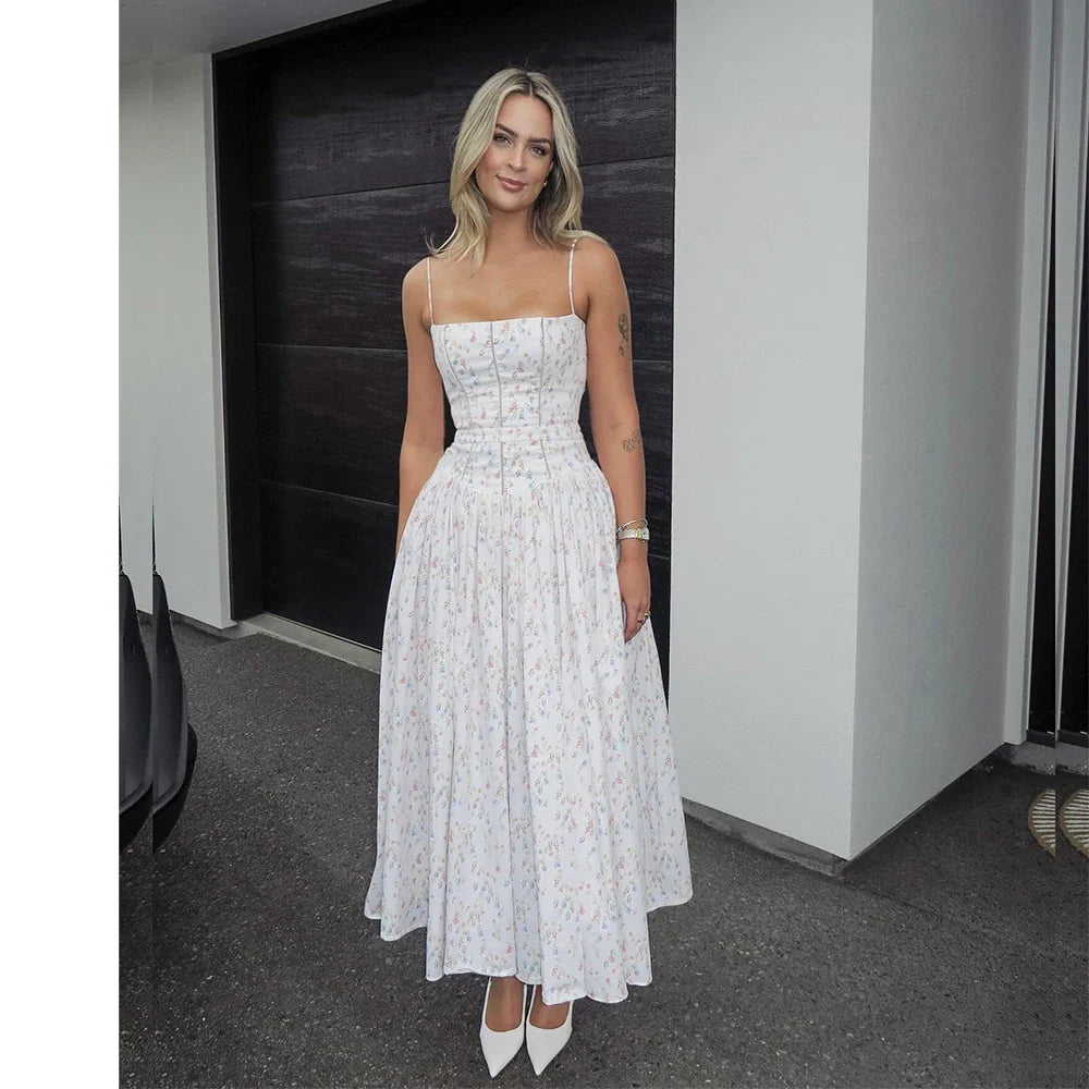 Elegant Floral Midi Dress — vista frontale