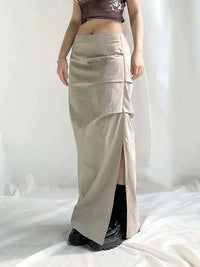 Elegant Folds Slit Long Maxi Skirt — vista frontale