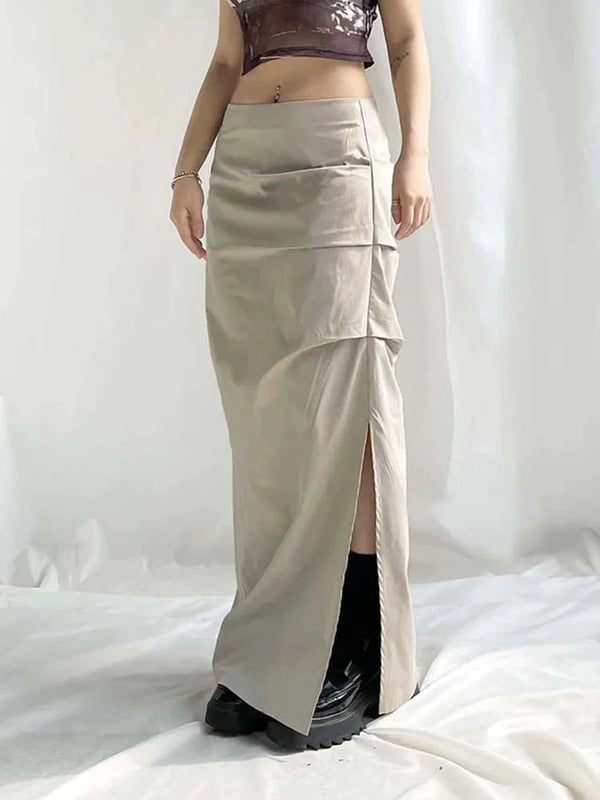 Elegant Folds Slit Long Maxi Skirt — vista frontale