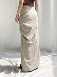 Elegant Folds Slit Long Maxi Skirt — vista posteriore