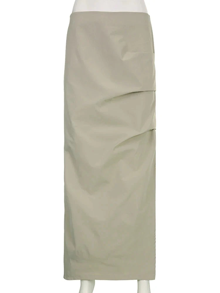 Elegant Folds Slit Long Maxi Skirt — dettaglio