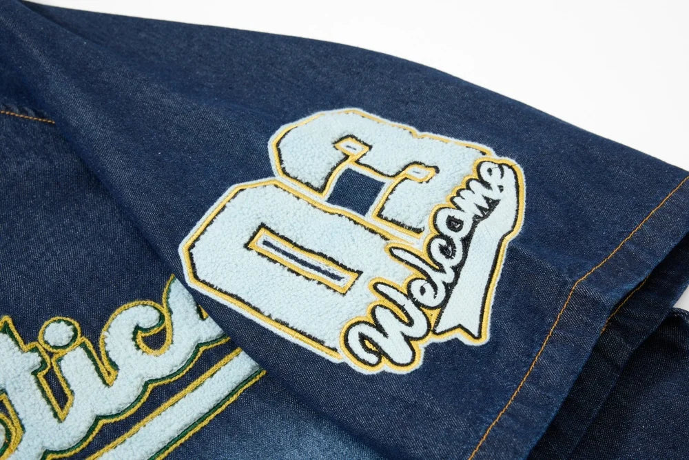 Embroidered Baseball Denim Jersey — dettaglio della stampa