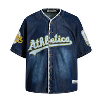 Embroidered Baseball Denim Jersey — vista frontale