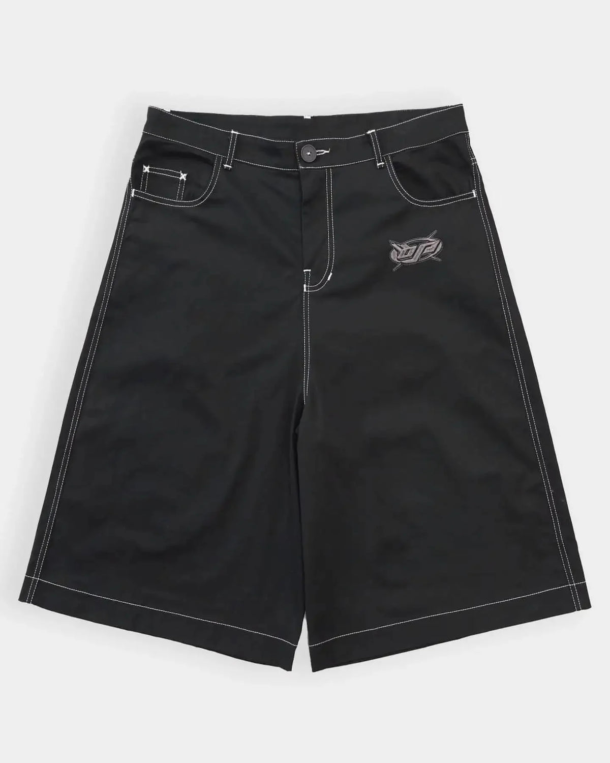 Embroidered Black Denim Shorts Jorts — vista laterale