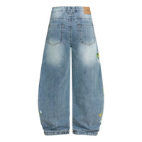 Embroidered Flower Baggy Denim Curved Barrel Jeans — dettaglio