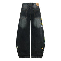 Embroidered Flower Baggy Denim Curved Barrel Jeans — dettaglio della stampa